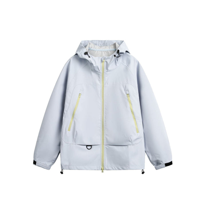 Damska Wodoodporny Softshell Deszczem Kurtka z Kaptur, Regulowany Dół i Contrasting Zippers
