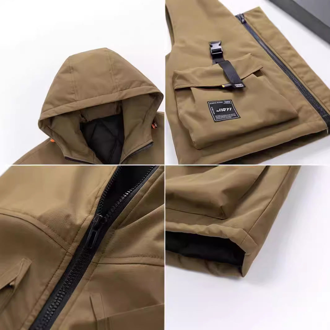 Męski Technical Outdoorowy Kamizelka z Kaptur, Pikowany Ocieplenie i Multifunctional Cargo Kieszenie