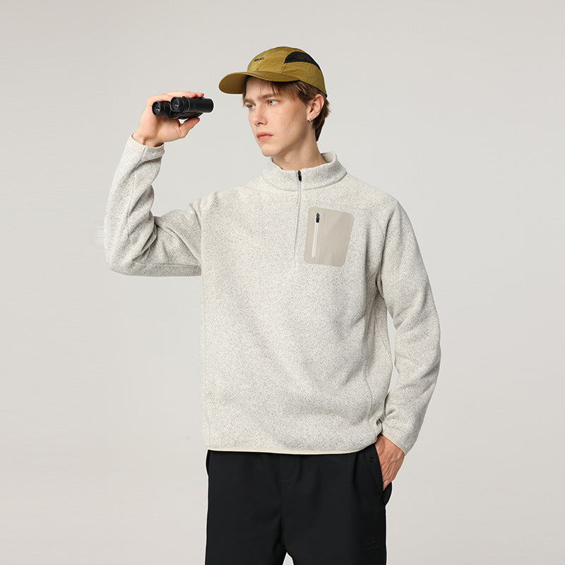 Herren Halbzip-Fleecepullover mit Brustreißverschlusstasche und Stehkragen