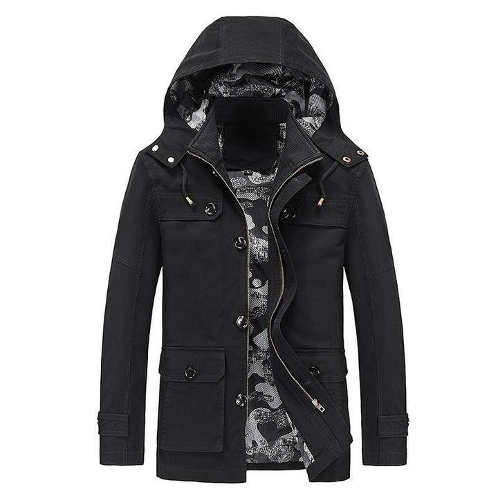 Męski lekki płótno field parka z camouflage podszewka, ukryty zamek i multipurpose kieszenie