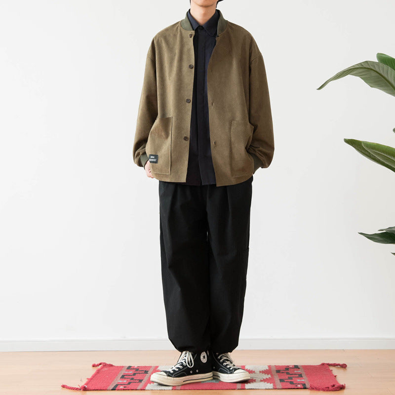 Męski Loose Koszula wierzchnia wykonany z Suede Imitation z Guzik Placket i Large Przód Kieszenie