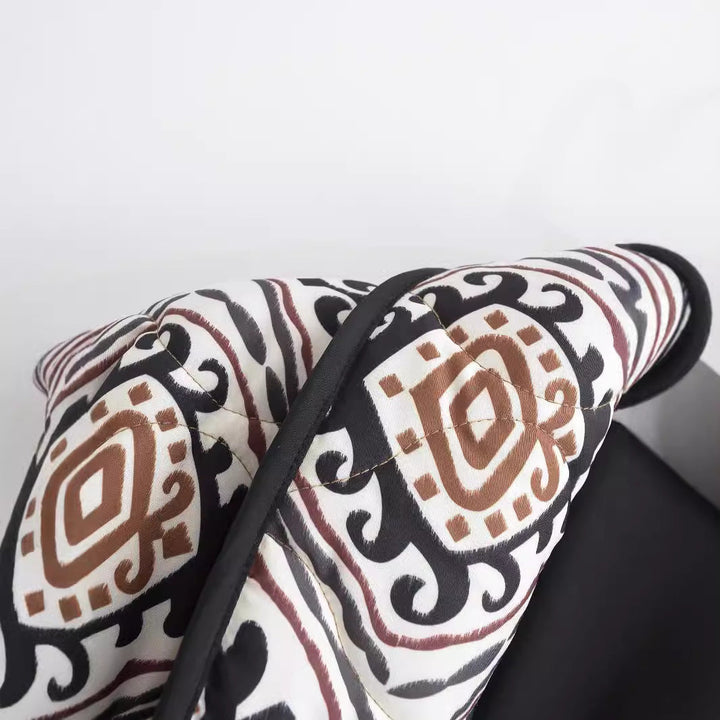 Damska pikowana kimono kurtka z Ethno Print, kontrastowy Piping i z naszywanymi kieszeniami Lumaza