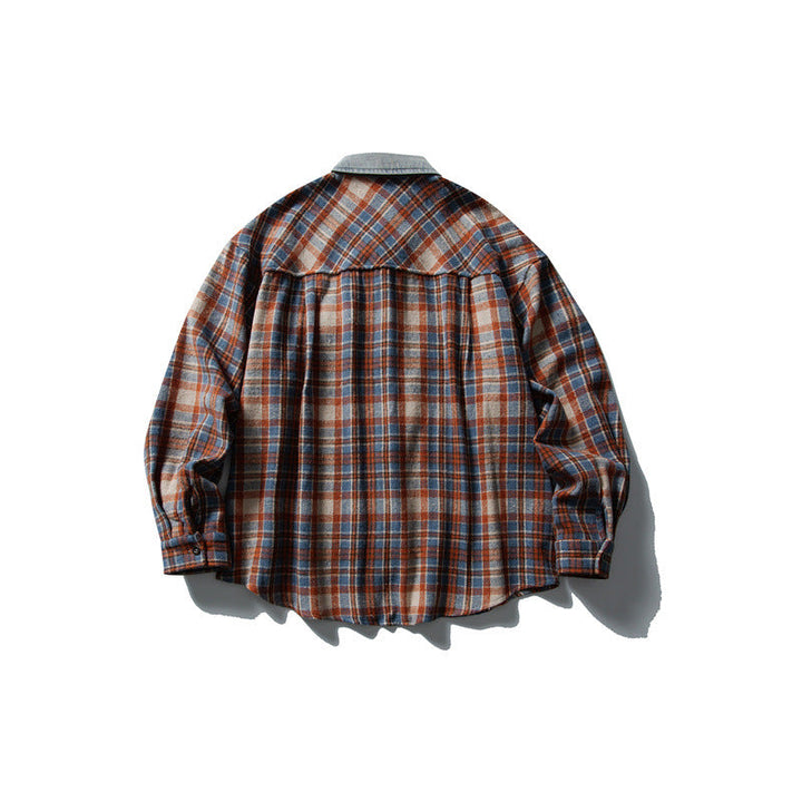 Męska swobodny-Fit krata Flannel kurtka koszulowa z Cord Trim