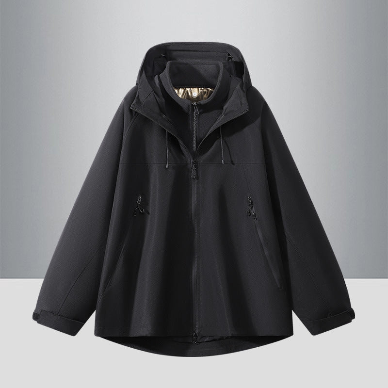 Męska Two-Tone softshell Hybrid kurtka z kapturem, Extended Back i wodoodporna zamkiems
