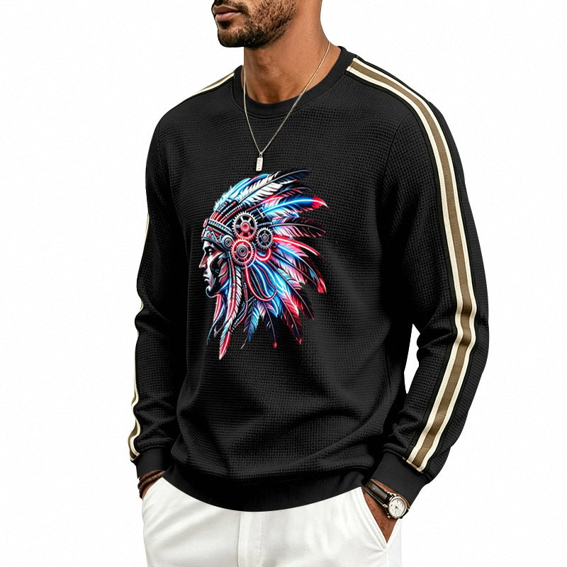 Męska bluza z feather headpiece print, waffle structure i contrasting shoulder stripes