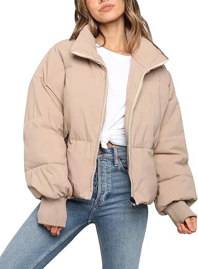 Damska krótka pikowana Winter kurtka z stójka kołnierzem, zamkiem błyskawicznym i Ribbed Cuffs Lumaza