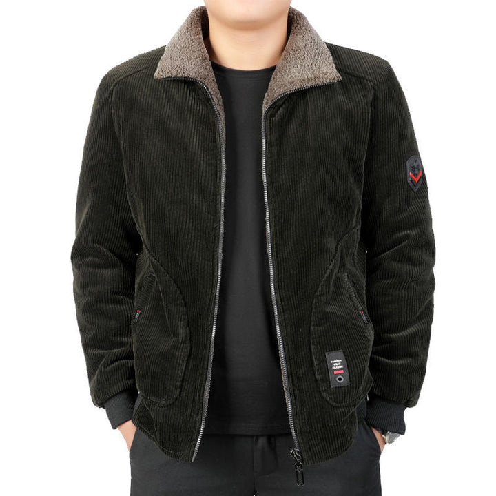Męski sztruks blouson z sherpa kołnierz, zamek i kieszenie użytkowe