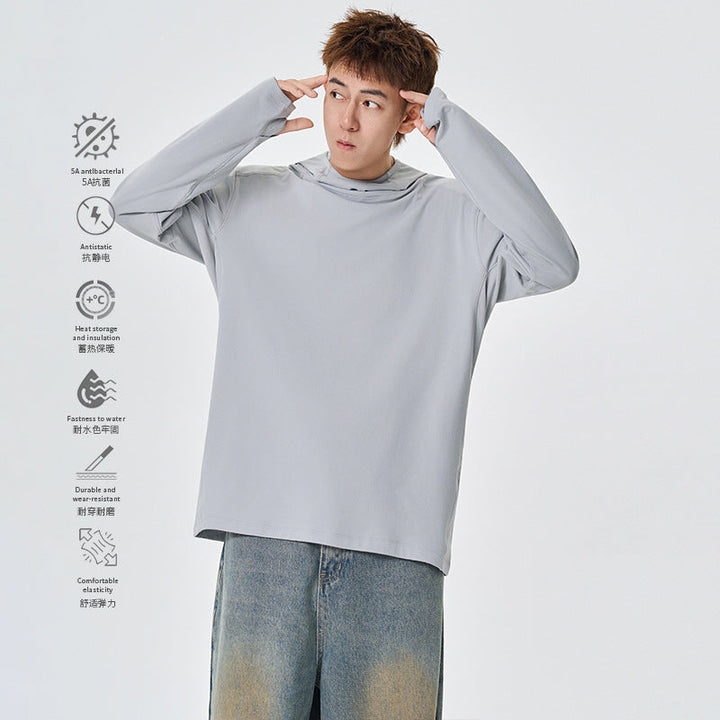 Herren Kapuzenpullover mit hohem Schalkragen aus technischem Stretchjersey