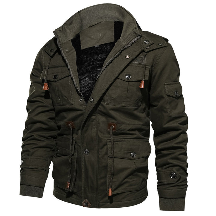 Męski Utility Płótno Kurtka z Polar teddy Podszewka, Drawstring, i Multi-Pockets