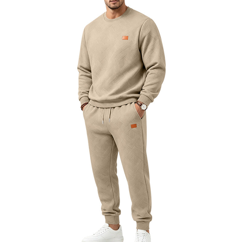 Męska Patterned Komfort Sweat Set z Okrągły Dekolt Bluza i Ściągacz Jogging Spodnie