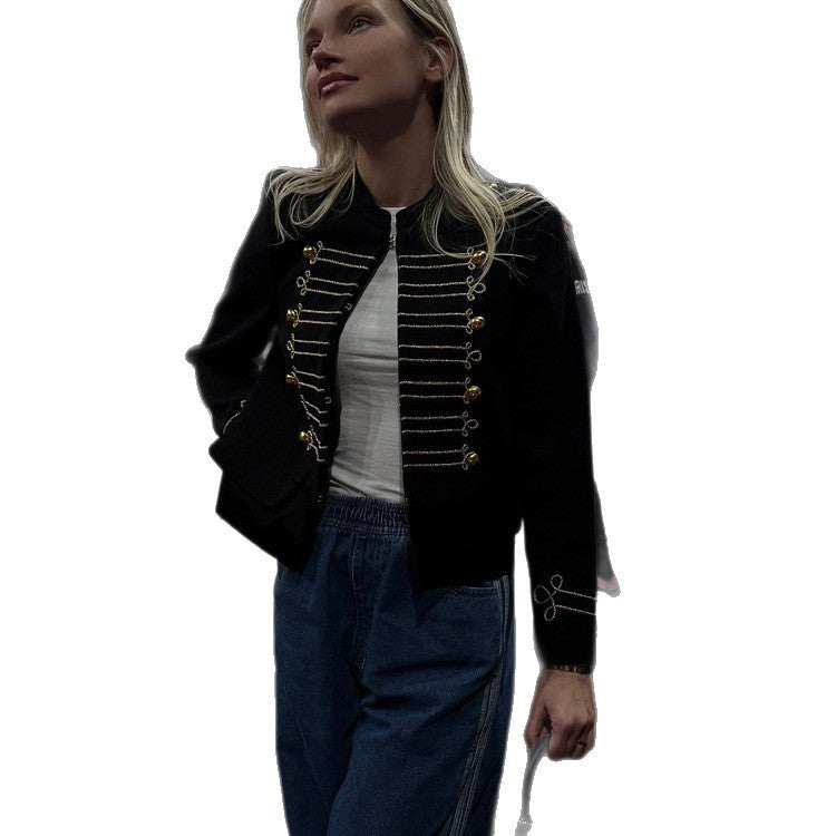 Damska krótka military kurtka z gold-embellished cords Lumaza