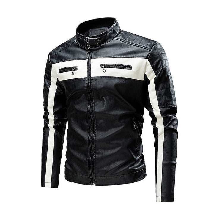 Męska biker skóra kurtka w colorblock design z ocieplana shoulder section i stójką