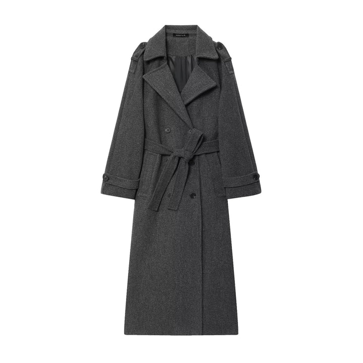 Damskie Długa Double-breasted Płaszcz trenczowy z Pasek i Shoulder Straps