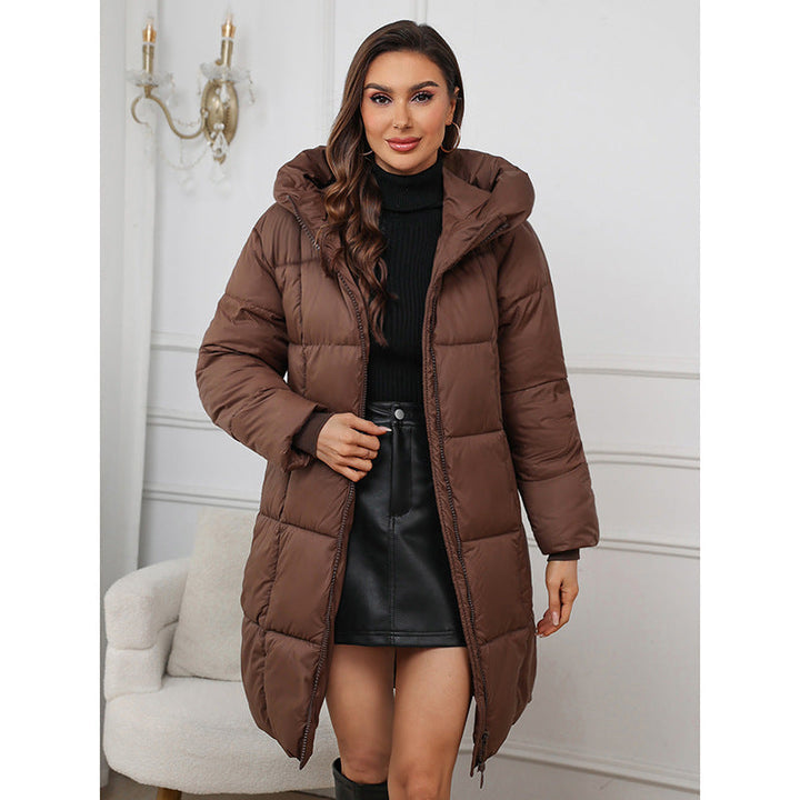 Damska taliowana długa puchowa z windproof membrane, warming termiczna filling i extended back section Lumaza