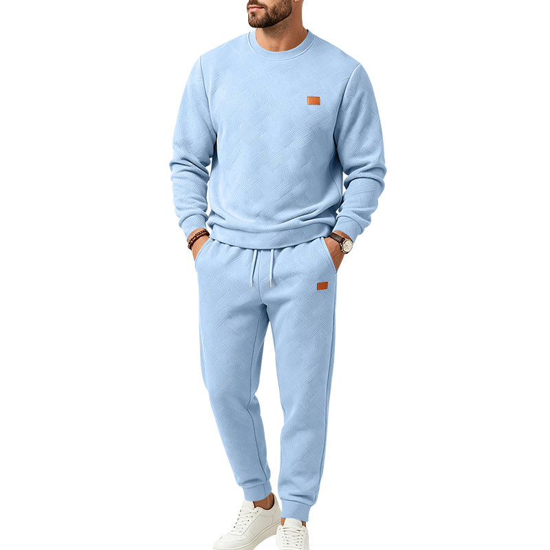 Męska Patterned Komfort Sweat Set z Okrągły Dekolt Bluza i Ściągacz Jogging Spodnie