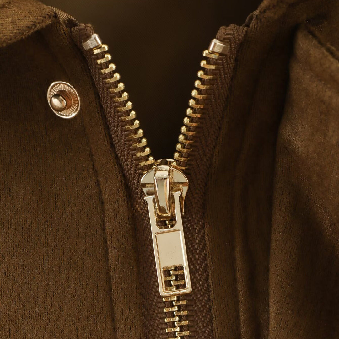 Damska oversize krótka kurtka in Suede Look z Cut-Out Shoulders i ściągaczem dołem Lumaza