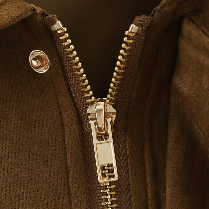 Damska oversize krótka kurtka in Suede Look z Cut-Out Shoulders i ściągaczem dołem Lumaza