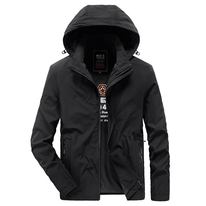 Męski Oddychający Kurtka softshell z Regulowany Kaptur i Ukryty Two-Way Zamek