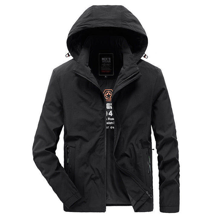 Męski Oddychający Kurtka softshell z Regulowany Kaptur i Ukryty Two-Way Zamek