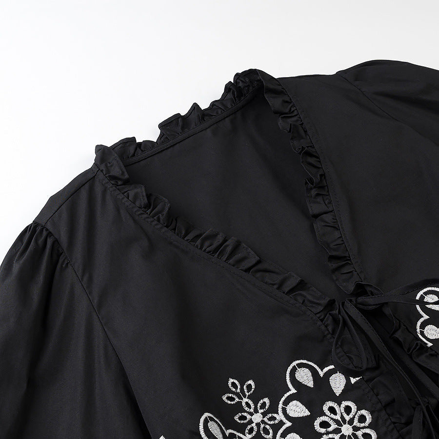 Damska Embroidered krótka Bolero z Ruffled V-Neck i Lacing Closure Lumaza