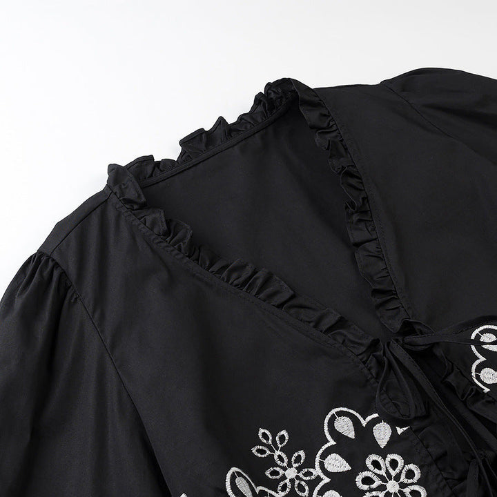 Damska Embroidered krótka Bolero z Ruffled V-Neck i Lacing Closure Lumaza