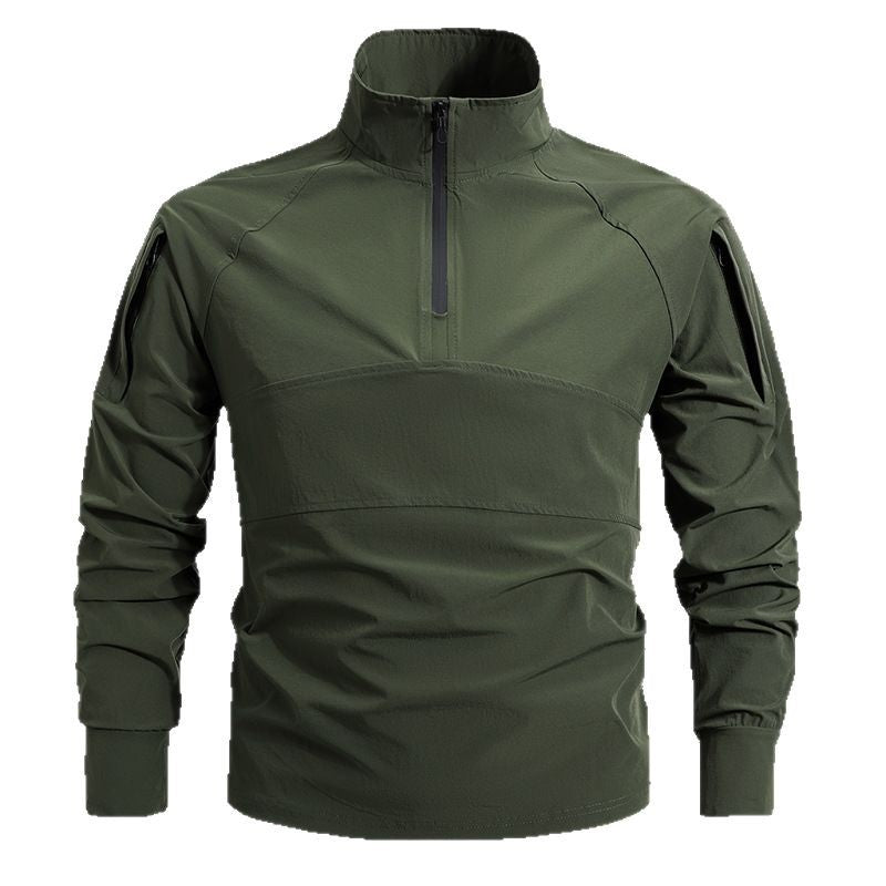 Męska taktyczna krótki zamek outdoor pulower z wysoki Stójka, ukryty zamek, i arm Kieszenie