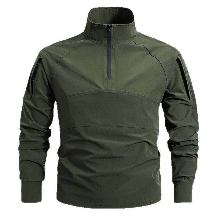 Męska taktyczna krótki zamek outdoor pulower z wysoki Stójka, ukryty zamek, i arm Kieszenie