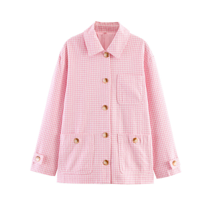 Damska boxy Transitional kurtka z Check Pattern, koszulowa kołnierzem i z naszywanymi kieszeniami Lumaza