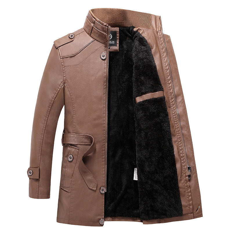 Męska Tailored skóra Trench płaszcz z Belt i dekoracyjne szwy