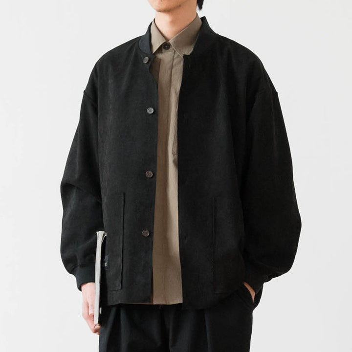 Męski Loose Koszula wierzchnia wykonany z Suede Imitation z Guzik Placket i Large Przód Kieszenie