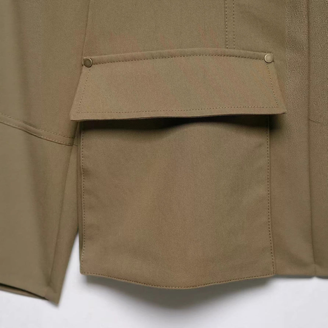 Damska Military Inspired funkcjonalna kurtka z ze stójką i klapką kieszeniami Lumaza