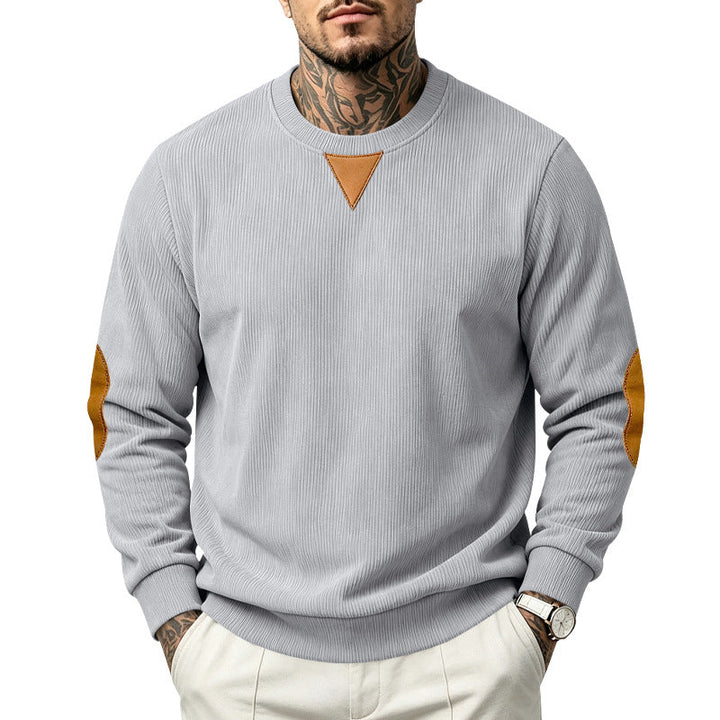 Męska Okrągły Dekolt Bluza z delikatna rib structure i elbow patches