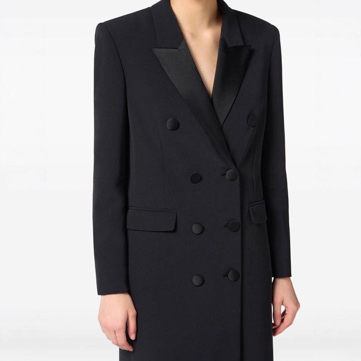Damska dwurzędna długa-cut wool płaszcz z pointed lapel Lumaza