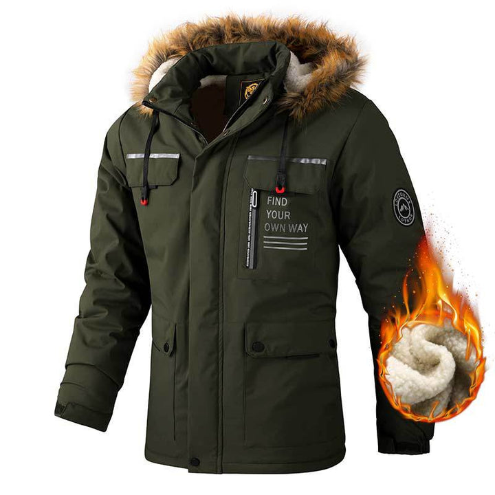 Męska Arctic-wspired funkcjonalne parka z teddy lwwg i removable imitacja fur kapturem