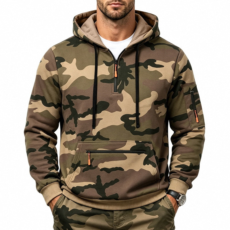 Męska Bluza z kapturem z Camouflage Wzór, Kieszenie na zamek i Kieszeń kangurka