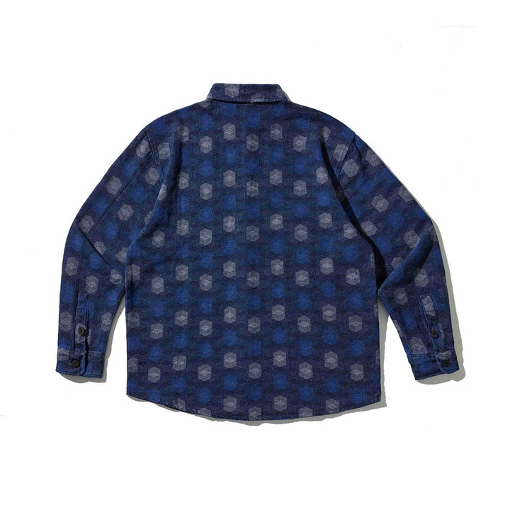 Kurtka męska koszulowa w denim wygląd z geometric jacquard wzór
