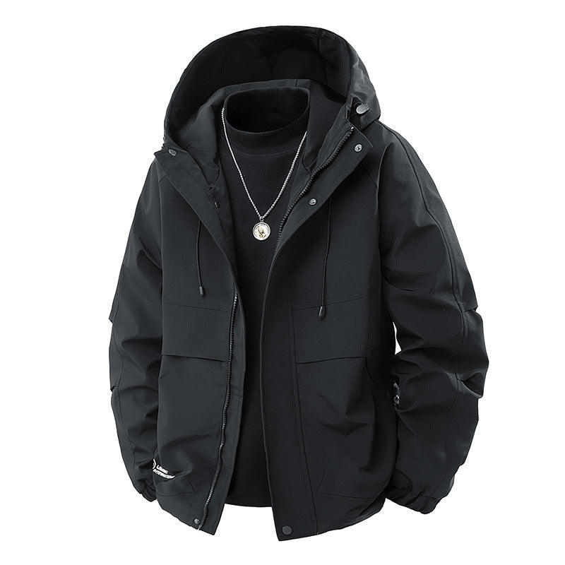 Męska Mwimalist Tech softshell parka z kapturem, ukrytym zamkiem i cargo kieszeniami na piersi