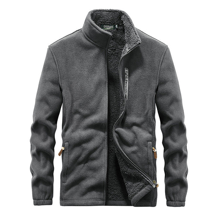 Męski termiczny kurtka polarowa z double-layered sherpa wewnętrzny podszewka i standing kołnierz