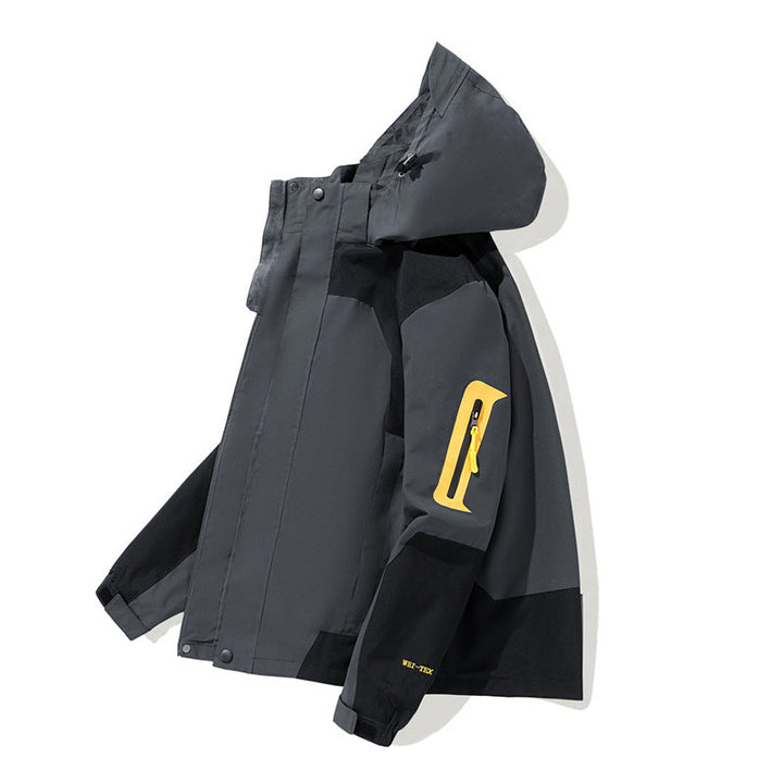 Męska wodoodporna kurtka softshell outdoorowy z kapturem, rękaw zamkiem kieszenią i wiatroszczelna membrana
