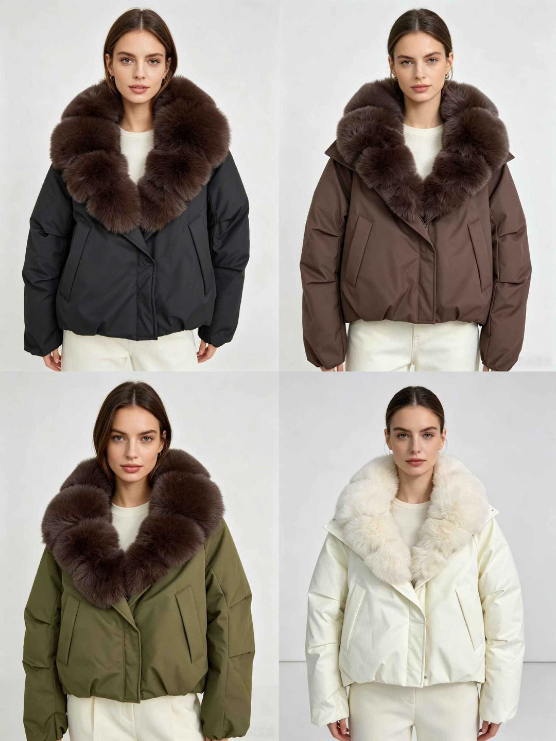 Damska krótka termiczna pikowana kurtka z voluminous removable faux fur kołnierzem i taliowana dołem Lumaza