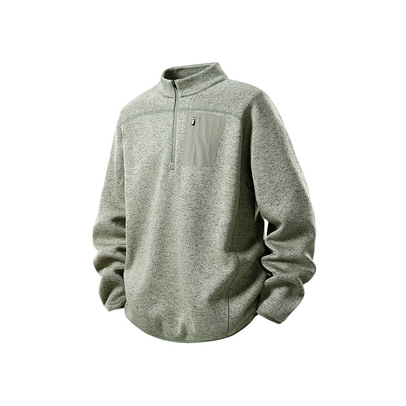 Herren Halbzip-Fleecepullover mit Brustreißverschlusstasche und Stehkragen
