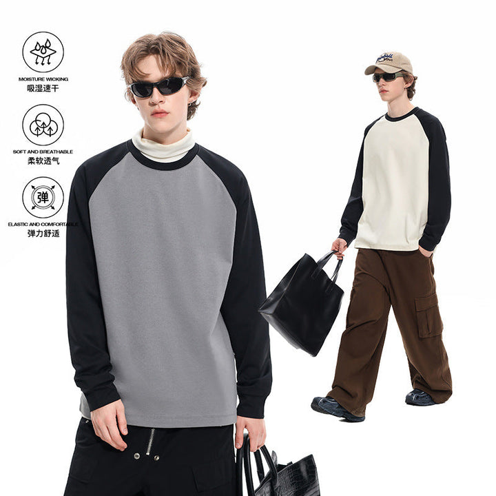 Męska Oversize Raglanowy Bluza z Kolor Blocking i Prążkowane mankiety