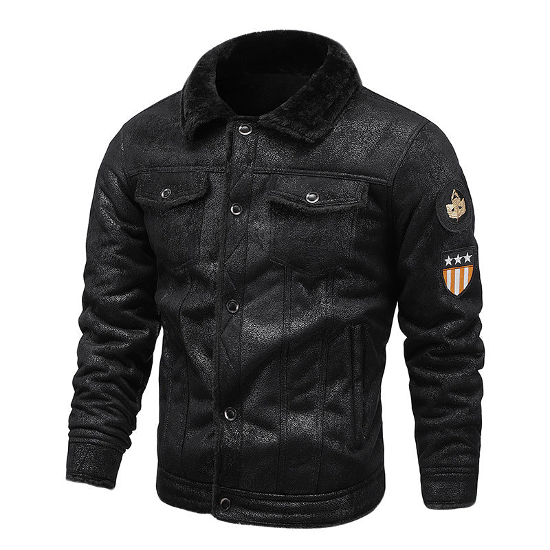 Męska pilot kurtka z synthetic skóra z teddy fur lwwg i naszywka