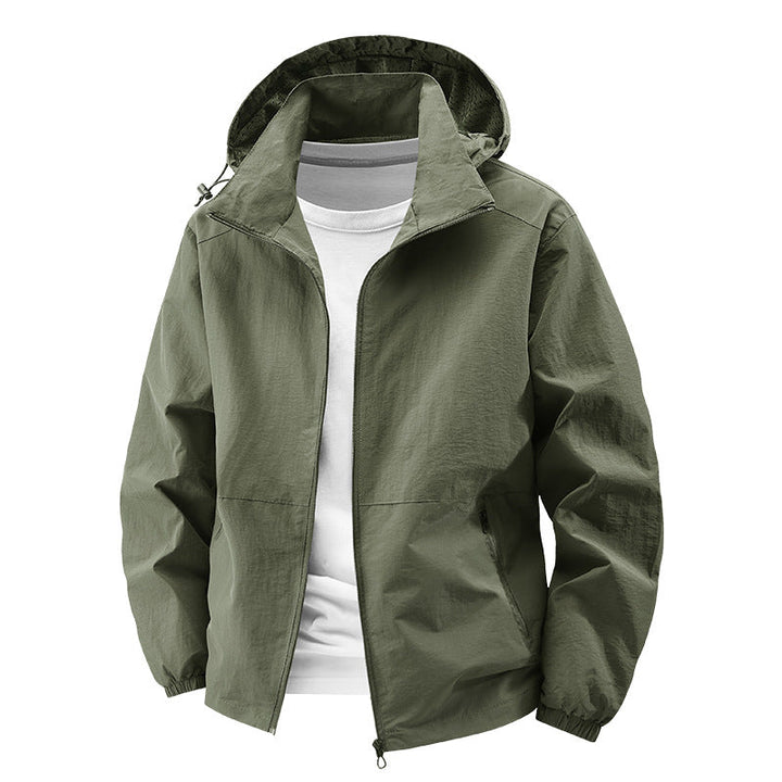 Męska packable wiatroszczelna softshell kurtka z kapturem z regulowany kaptur
