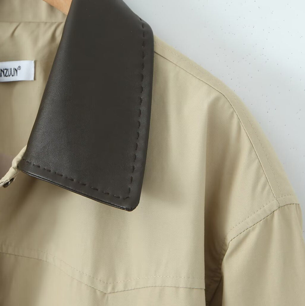 Damska oversize Transitional kurtka z kontrastowy kołnierzem i ściągaczem Lumaza