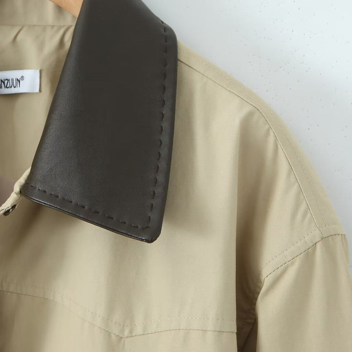 Damska oversize Transitional kurtka z kontrastowy kołnierzem i ściągaczem Lumaza