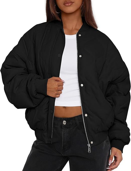 Damska oversize pikowana bomber kurtka z ocieplana insulation i raglan rękawami Lumaza