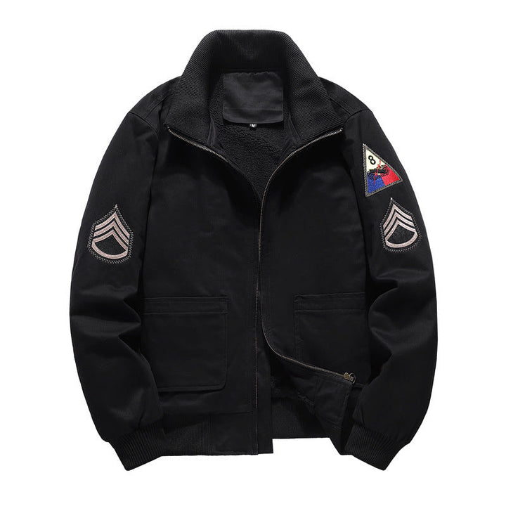 Męski Flight Kurtka z Sherpa Podszewka, Embroidered Naszywany Szczegóły, i Ribbed Dół