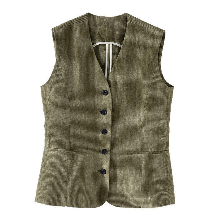 Damska taliowana Cord Waistpłaszcz z V-Neck i z naszywanymi kieszeniami Lumaza