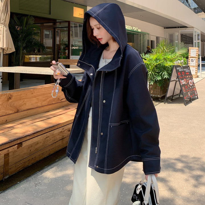Damska oversize Transition kurtka z Wide Sailor kołnierzem i kontrastowy Stitching Lumaza